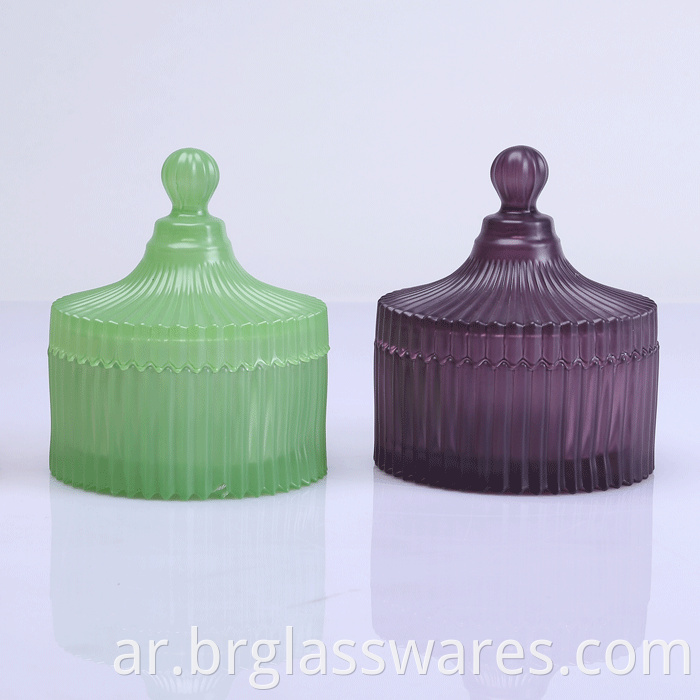 Frosted color ridged glass jars for candle